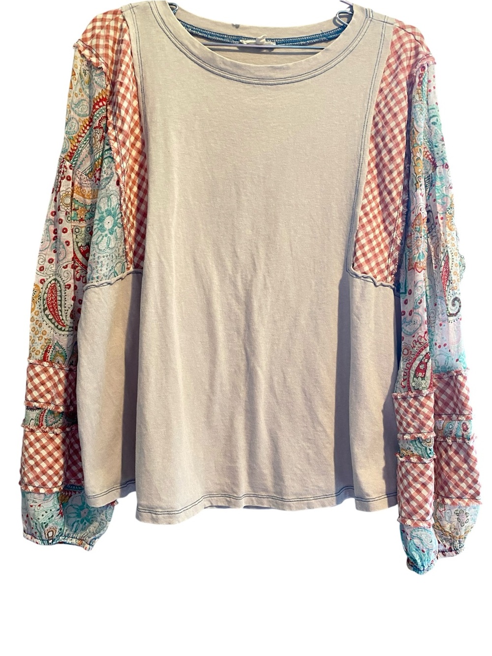 Easel Beige Patchwork Blouse